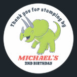 Cute Baby Triceratops Dinosaur Kids Birthday Party Classic Round Sticker<br><div class="desc">Cute party favours for kids,  boys or girls who love dinosaurs and t-rex. Perfect for kids birthday party,  party favours and thank you label. You can also customise the text for baby shower or other occasion and party.</div>