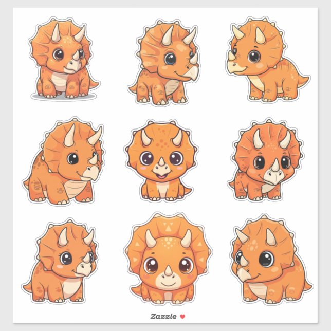 Cute Baby Triceratops Dinosaur Vinyl Sticker (Sheet)