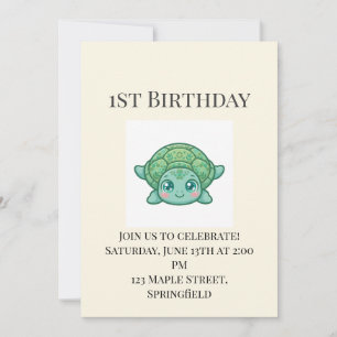 Cute Baby Turtle 1st Birthday Invitation