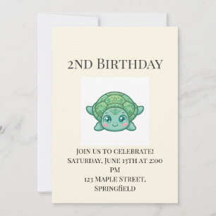 Cute Baby Turtle 2nd Birthday Invitation