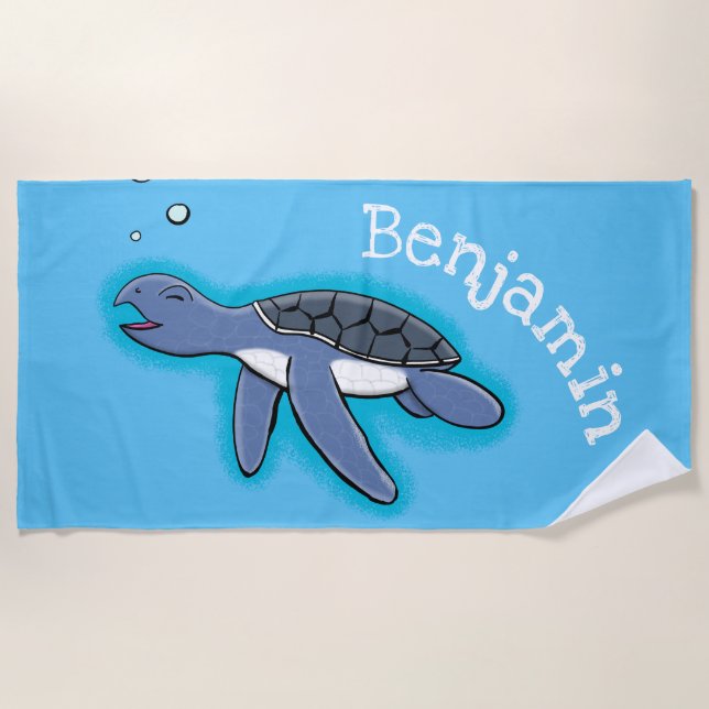 Cute baby turtle cartoon beach towel (Front)