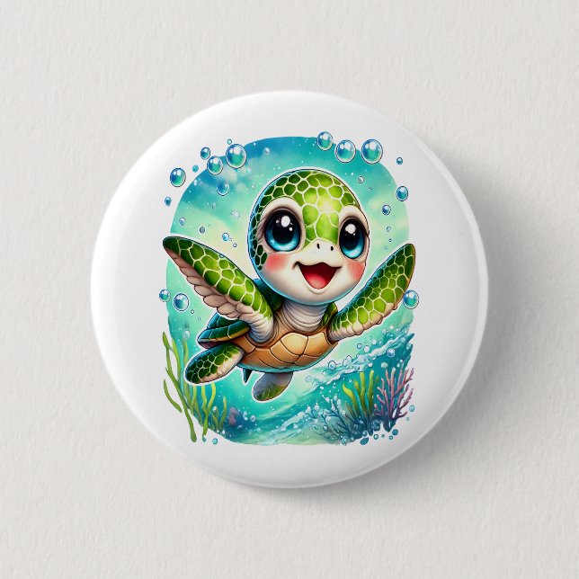 Cute Baby Turtle Swimming in Ocean 6 Cm Round Badge (Front)