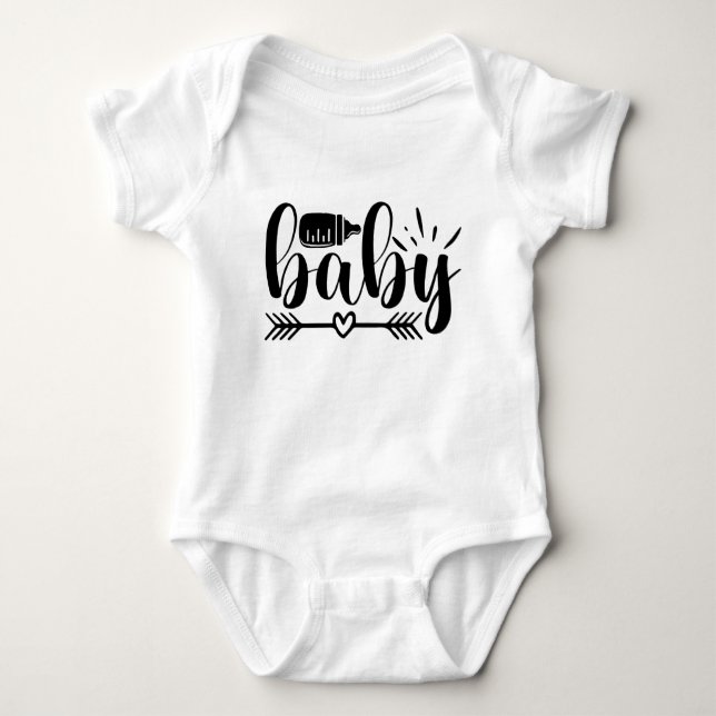 Cute Baby Typographic Heart Arrow Bottle Design Bodysuit (Front)