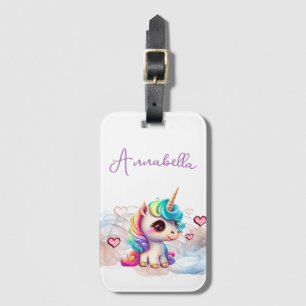 Cute Baby Unicorn and Hearts Luggage Tag