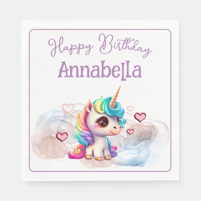 Cute Baby Unicorn and Hearts Napkin (Front)