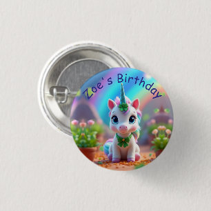 Cute baby unicorn and rainbow, girls birthday  3 cm round badge