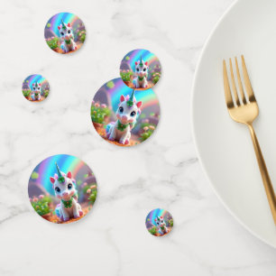 Cute baby unicorn and rainbow, girls birthday confetti