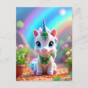 Cute baby unicorn and rainbow, girls birthday invitation postcard
