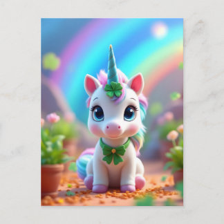 Cute baby unicorn and rainbow, girls birthday  invitation postcard