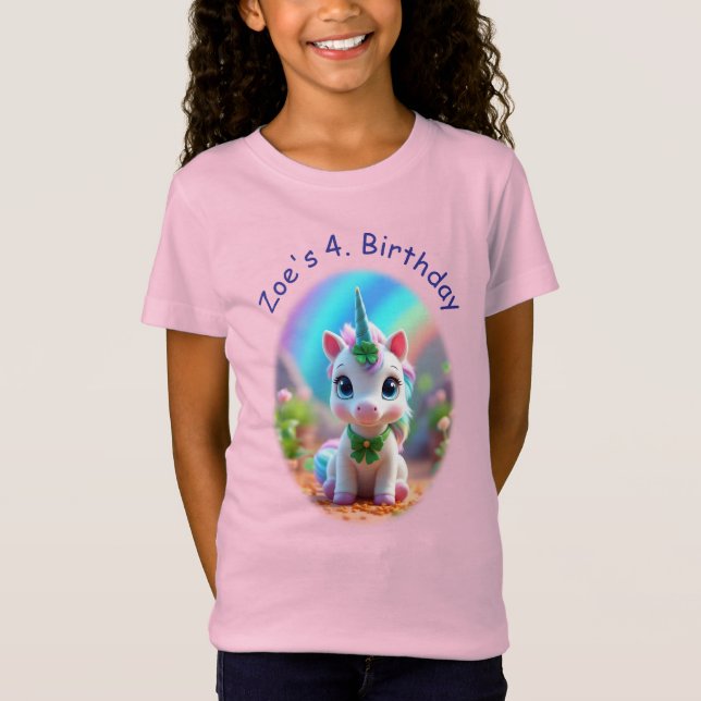 Cute baby unicorn and rainbow, girls birthday  T-Shirt (Front)