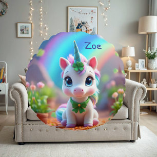 Cute baby unicorn and rainbow, girls round cushion
