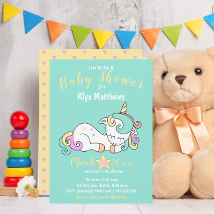 Cute Baby Unicorn, Baby Shower Colourful Invitation