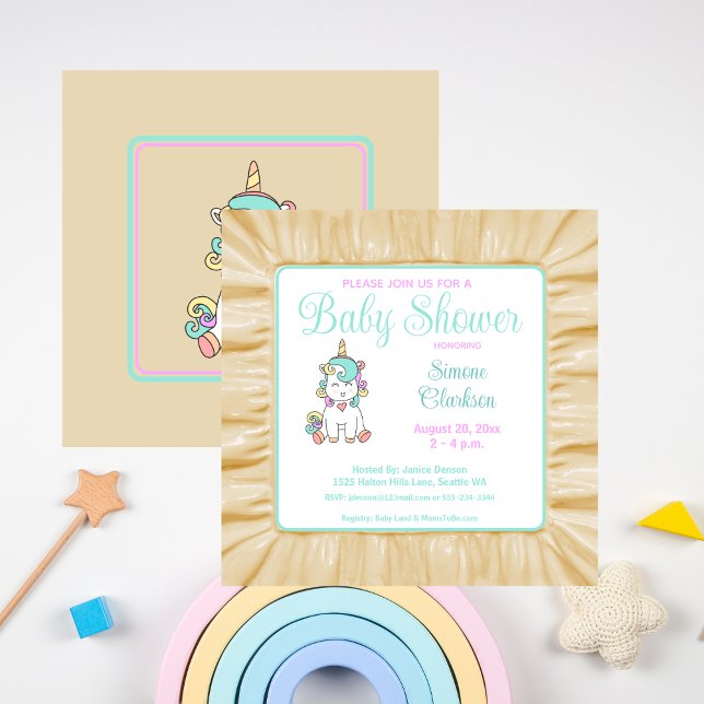Cute Baby Unicorn Baby Shower Pastel Colours  Invitation (Cute Baby Unicorn Baby Shower Pastel Colors Invitation)
