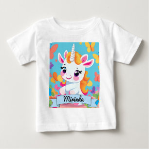 Cute Baby Unicorn Butterfly Custom Name Baby T-Shirt