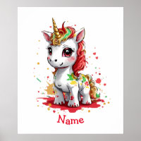 Cute Baby Unicorn Custom Name Poster