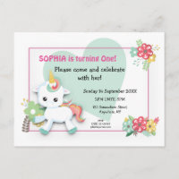 Cute Baby Unicorn First Birthday Invitation