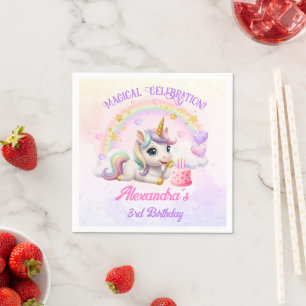 Cute Baby Unicorn Rainbow Magical Birthday Napkin