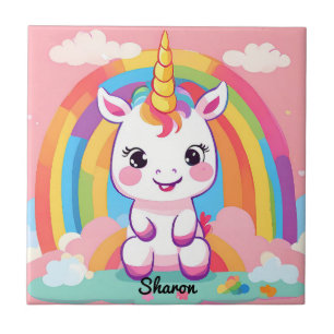 Cute Baby Unicorn Rainbow Tile