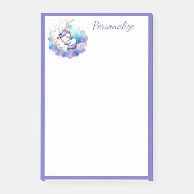 Cute Baby Unicorn Sleeping on Moon Personalise Post-it Notes (Front)