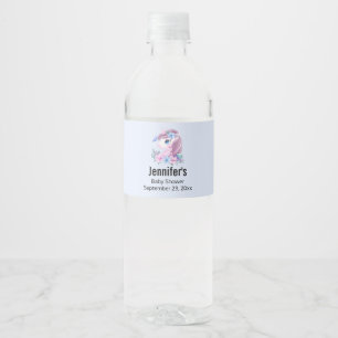 Cute Baby Unicorn with Big Eyes Baby Shower Water Bottle Label