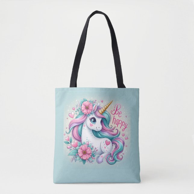 Cute Baby Unicorn With Flowers for Women & Girls Tote Bag (Front)
