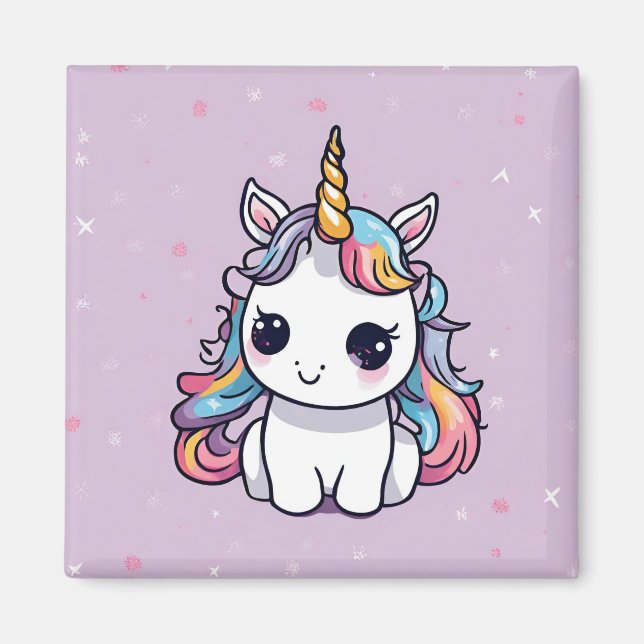 Cute Baby Unicorn with Purple Background  Magnet (Front)