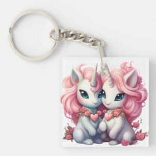 Cute Baby Unicorns Cpuple for Valentine's Day Gift Key Ring