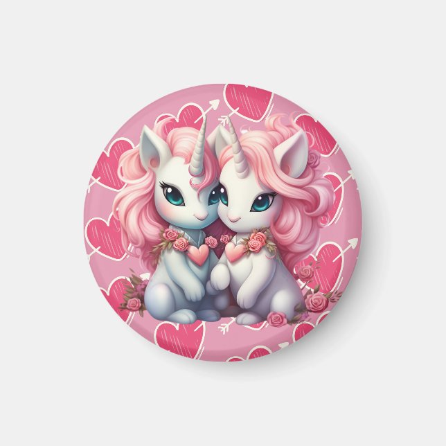 Cute Baby Unicorns Cpuple for Valentine's Day Gift Magnet (Front)