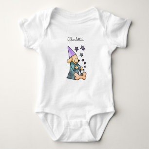 Cute Baby Unisex Blue Elegant Funny Dog Add Name Baby Bodysuit