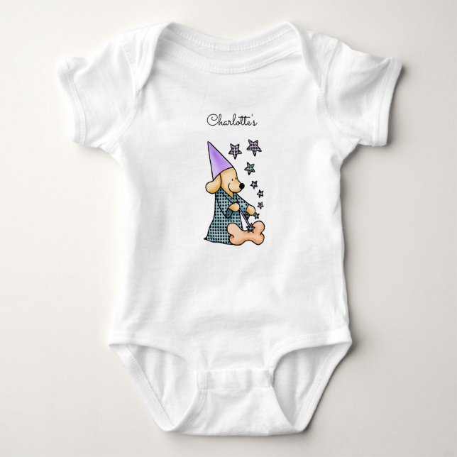 Cute Baby Unisex Blue Elegant Funny Dog Add Name Baby Bodysuit (Front)