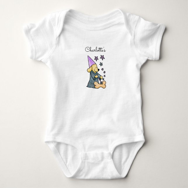 Cute Baby Unisex Blue Elegant Funny Dog Add Name Baby Bodysuit (Front)