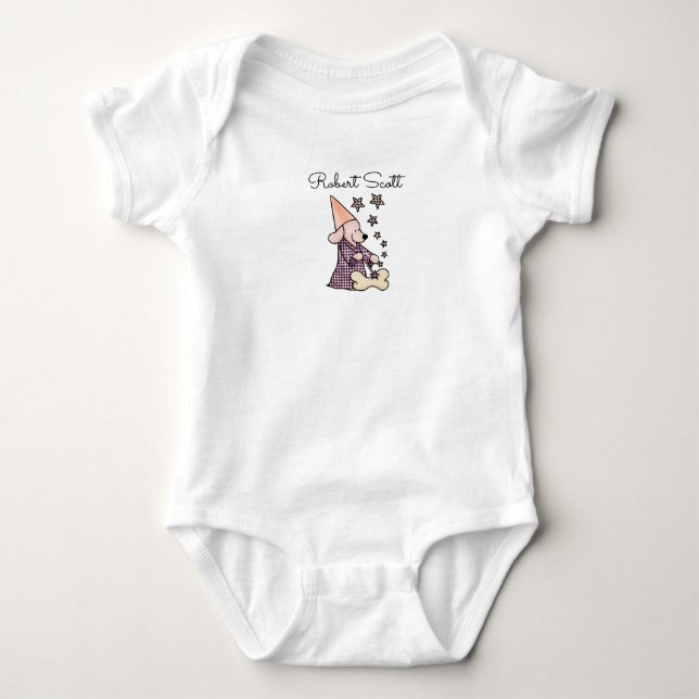 Cute Baby Unisex Blue Elegant Funny Dog Add Name Bodysuit (Front)