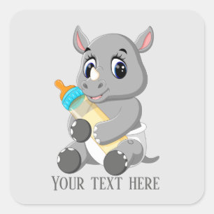 Cute baby unisex rhino add text square sticker