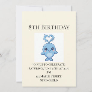 Cute Baby Whale 8th Birthday Invitation