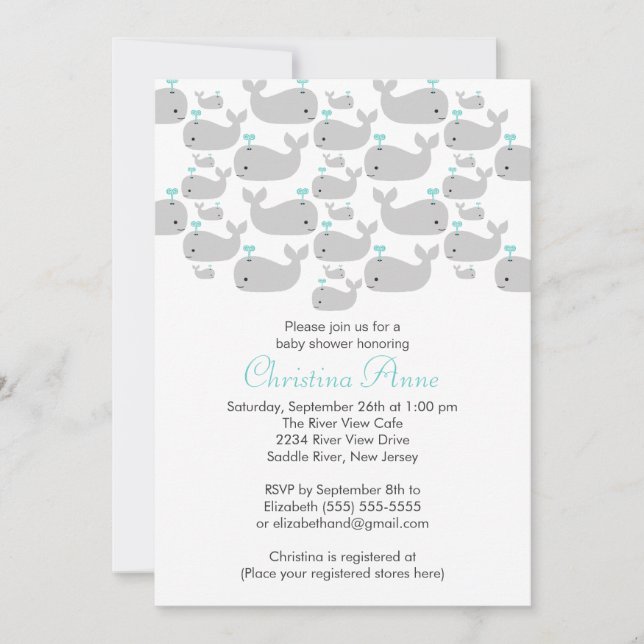 Cute Baby Whale Baby Shower Invitations (Front)