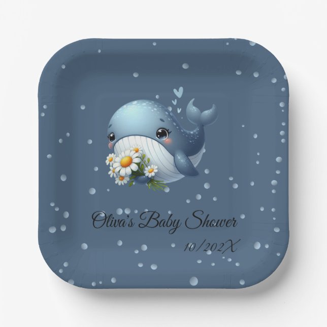 Cute Baby Whale Baby Shower Paper Plate (Front)