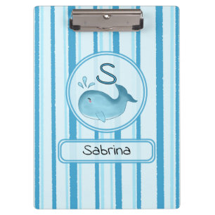 Cute Baby Whale Blue Stripes Clipboard