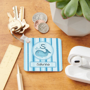 Cute Baby Whale Blue Stripes Keychain