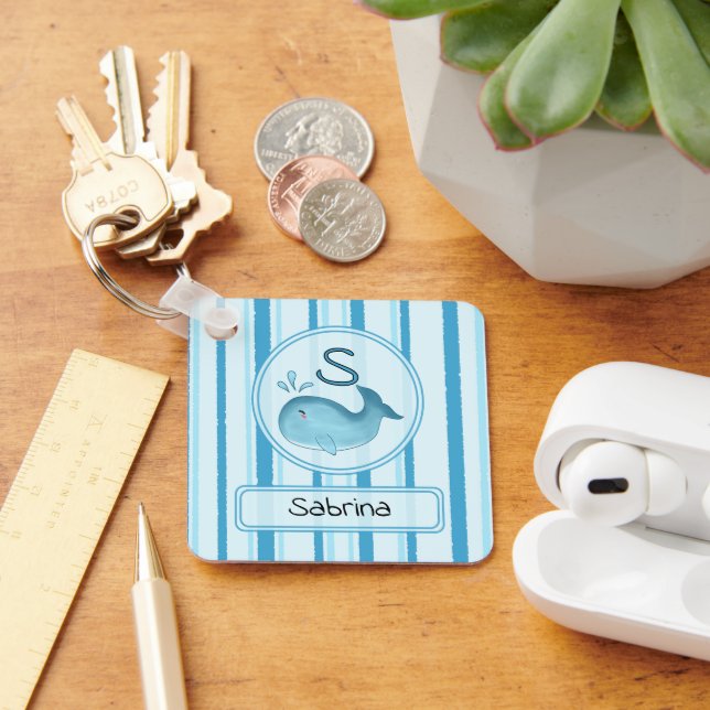Cute Baby Whale Blue Stripes Keychain (Desk)