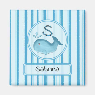 Cute Baby Whale Blue Stripes Magnet