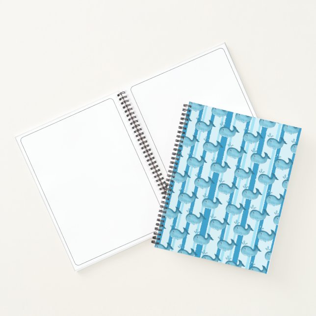 Cute Baby Whale Blue Stripes Spiral Notebook (Inside)