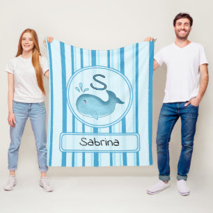 Cute Baby Whale Personalise Fleece Blanket