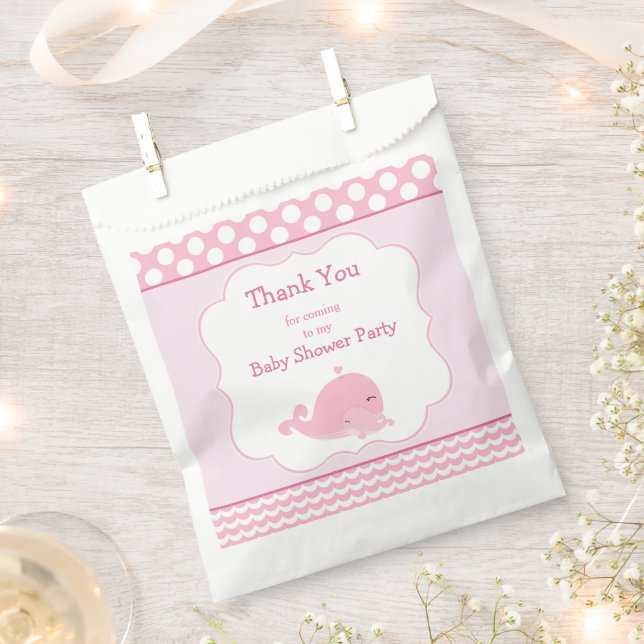 Cute Baby Whale Pink Girl Baby Shower Party Favour Bags (Clipped)