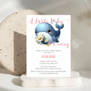 Cute Baby Whale with Daisy Baby Shower Invitation