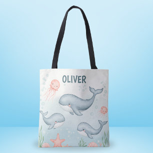 Cute Baby Whales and Jellyfish  Tote Bag
