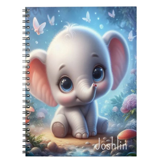 Cute Baby White Elephant Spiral Notebook  (Front)