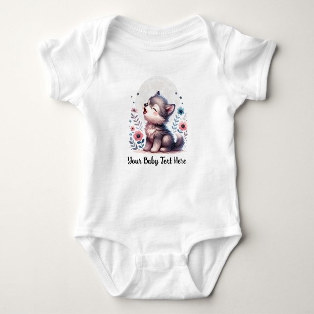 Cute Baby Wolf Howling  Bodysuit (Front)