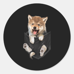 Cute Baby Wolf In Pocket Animals Wolves Lovers Men Classic Round Sticker