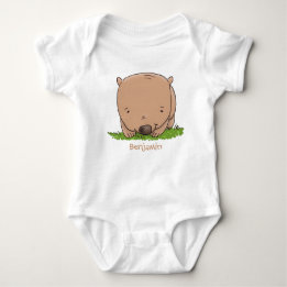 Cute baby wombat cartoon illustration baby bodysuit