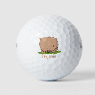Cute baby wombat cartoon illustration golf balls